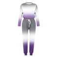 thumbnail image 4 of KIHOUT Survêtement pour Femmes Ensemble 2 Pcs Imprimé Dégradé Manches Longues Col Rond Hauts Décontractés Pantalons String Jogger Ensemble de Détente, 4 of 5