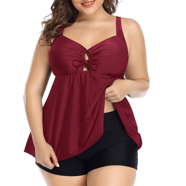 Mefallenssiah Women'S Swimsuits Plus Size Women Swimsuit High Waist Solid Conservative Split Swimwear