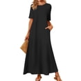 thumbnail image 2 of AherBiu Robe pour Femmes Décontractée à Col Rond, Robe Maxi Fluide à Manches Courtes, Robe Longue Ample avec Poches, 2 of 6