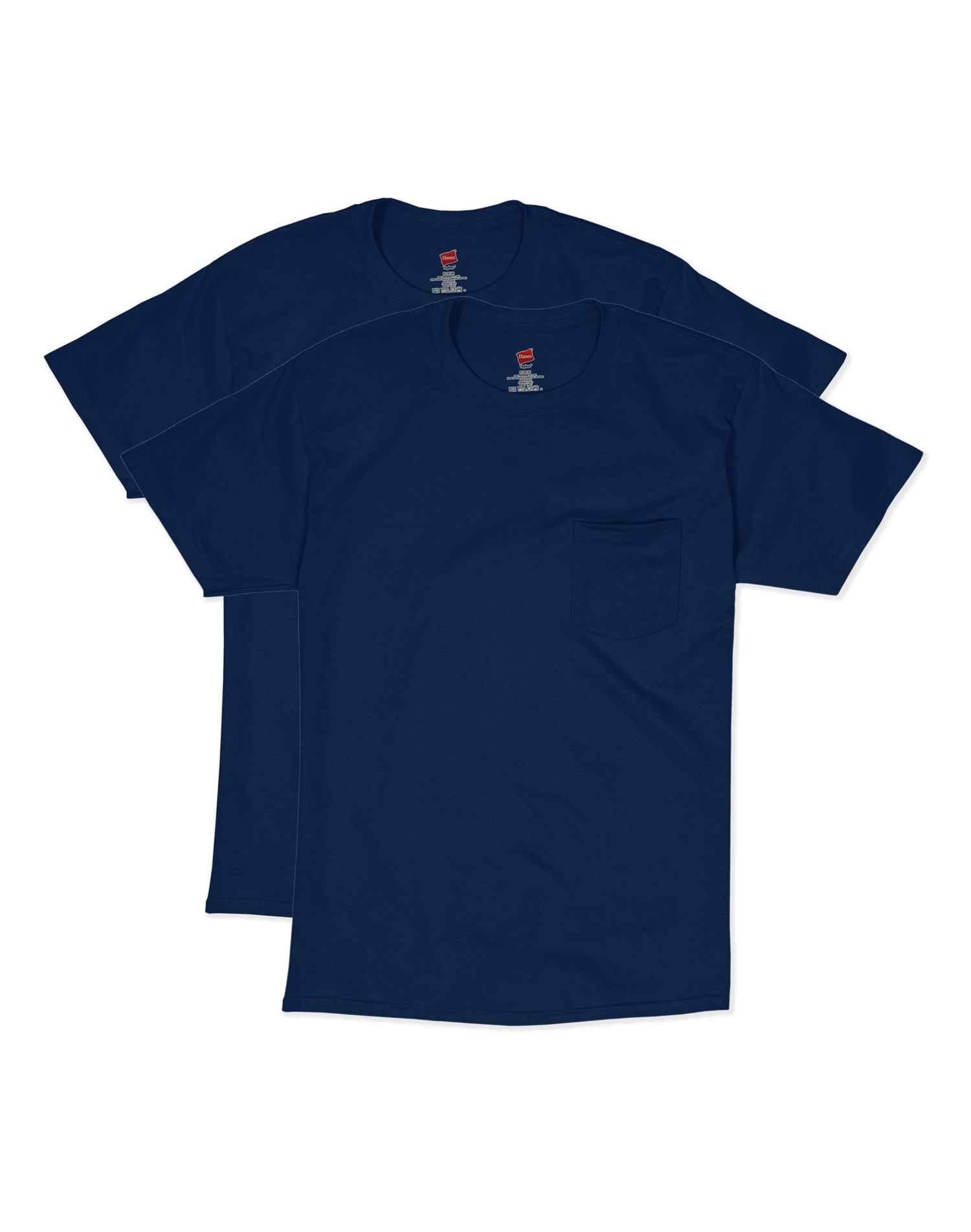 Hanes Mens Short Sleeve Pocket Tee Value 2-Pack, L, Navy