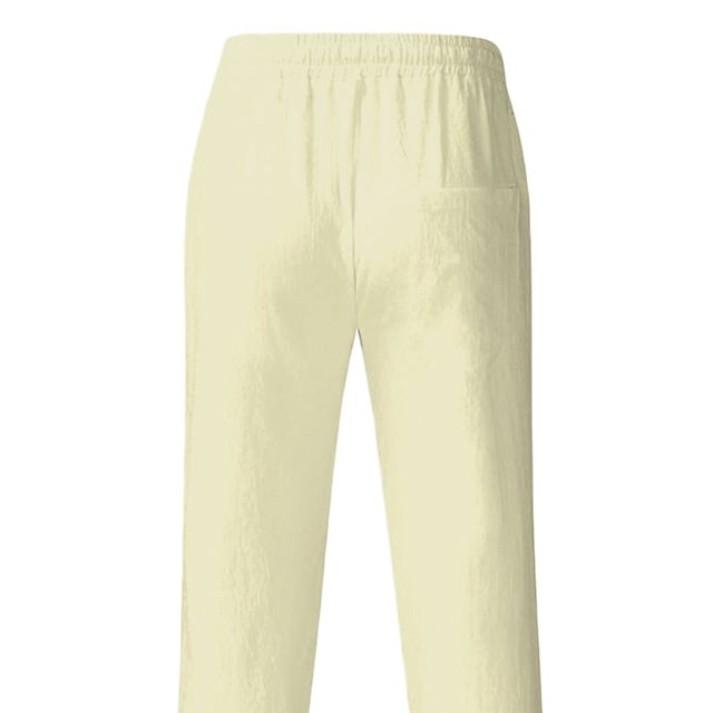 MAWCLOS Mens Trousers Drawstring Pants Solid Color Bottoms Fitted Home Elastic Waist Loungewear Apricot M