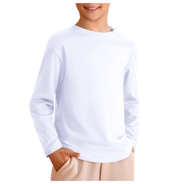 WUANDIXFA Chandail à Col Rond Unisexe pour Enfants, Garçons, Automne, Coton, Manches Longues, T-Shirts à Col Rond, Hauts, Blanc, 3-4 Ans