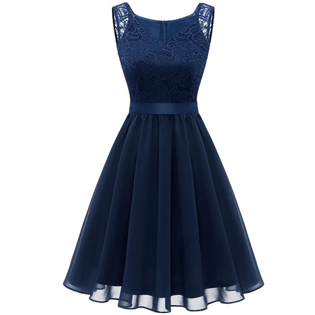 Meichang Robe Trapèze en Dentelle pour Femmes Tunique Fluide Ourlet en Chiffon Robes d'Été Chic Décontracté Dentelle Col en V Sans Manches Robes Formelles Couleur Unie Robe d'Invitée de Mariage