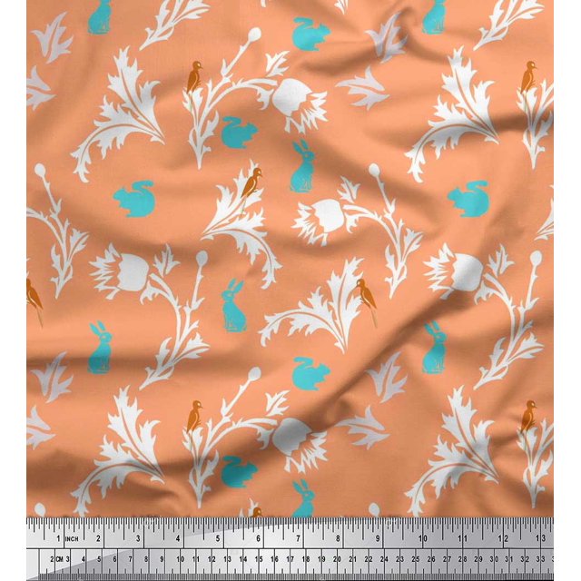 Soimoi Modal Satin Fabric Leaves,Floral & Rabbit Animal Print Sewing Fabric Yard 42 Inch Wide