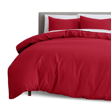 Bare Home Luxury Duvet Cover and Sham Set - Premium 1800 Collection - Ultra-Soft - Oversized King, Red, 3-Pieces