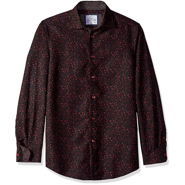 Azaro Uomo Chemise Habillée Imprimée pour Homme, Décontractée, Boutonnée, Coupe Ajustée, Longue, Bourgogne-Moucheté, S