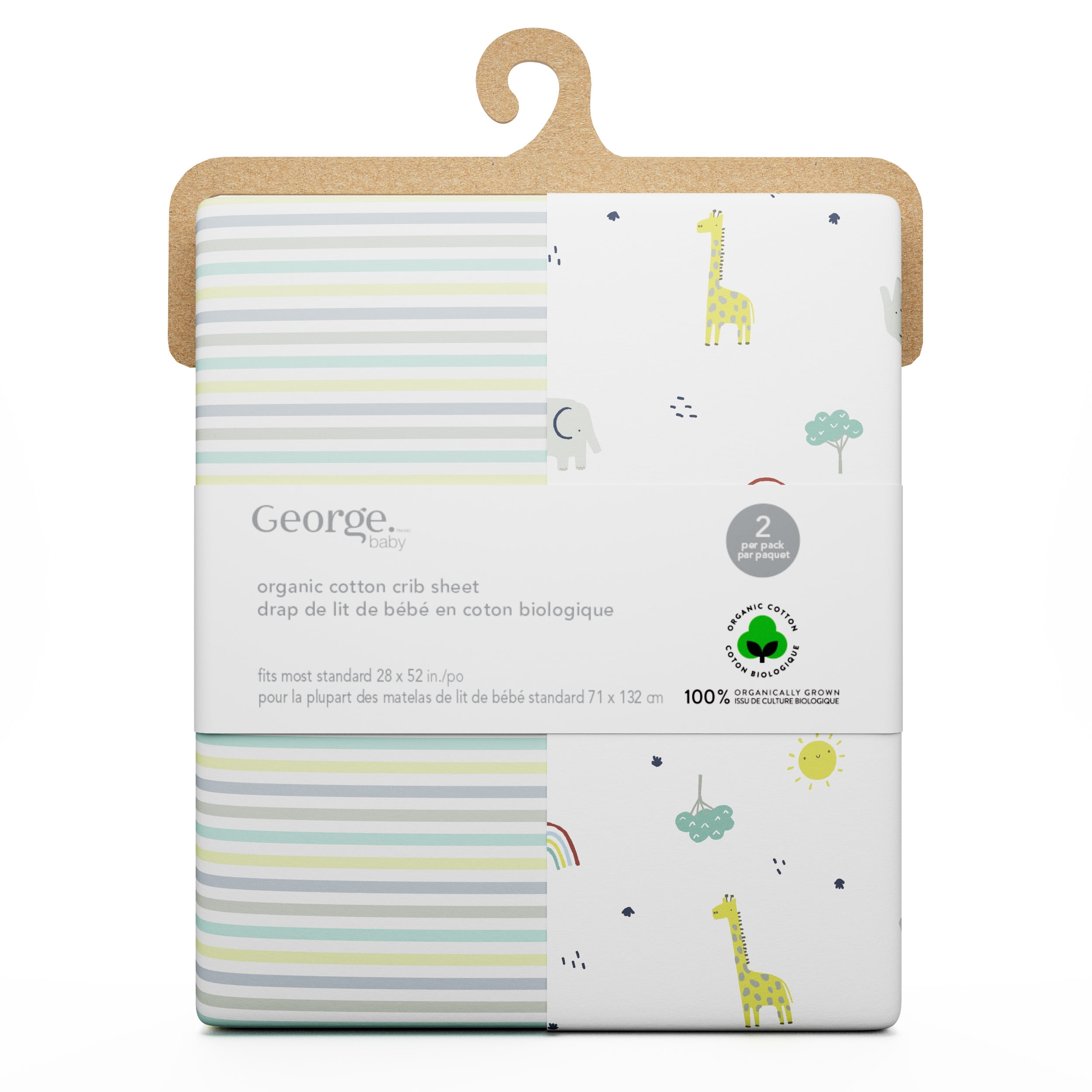 Draps pour lit de bébé en coton biologique George Baby (2 pièces)