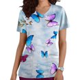 thumbnail image 1 of EGNMCR Sarraus pour Femmes Mode pour Femmes Col en V Imprimé Manches Courtes Poche Combinaison Haut Cadeaux pour Femmes, 1 of 4