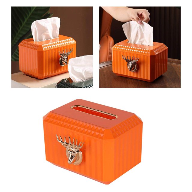 Baohd Napkin Paper Holder Deer Head Sculpture Tissue Box for Countertop Orange