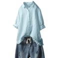 thumbnail image 2 of BVOFAR Women's Cotton Linen Button Down Shirts Summer Solid Color Blouses Trendy Casual 3/4 Sleeve Tops Ruffle Hem Plus Size T-Shirts, 2 of 6