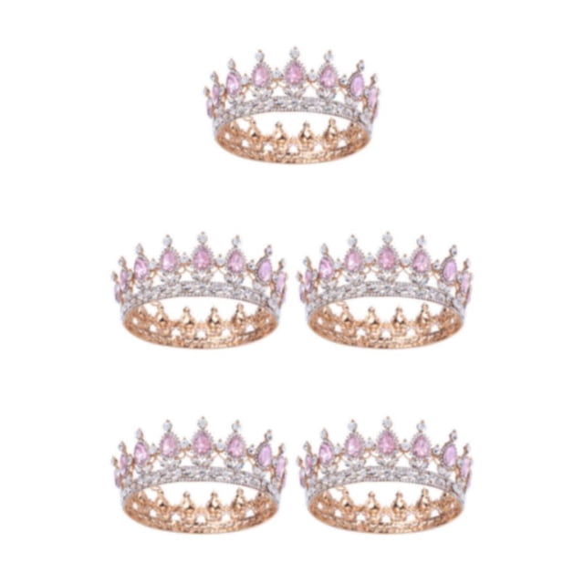 maskred Alloy Exquisite Craft And Detailed Carved Wedding Hair Crown For Brides Rhinestone Tiaras And Crowns Gold + pink 5Set