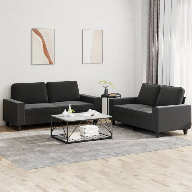 vidaXL Ensemble de Canapé 2 Pcs Tissu Noir Intérieur