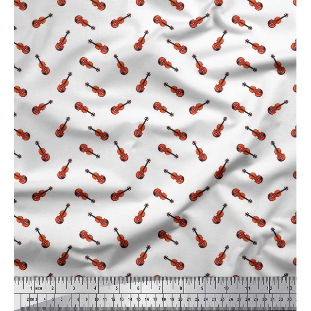 Soimoi Cotton Poplin Fabric Guitar Musical Instrument Printed Craft Fabric by The Yard 56 Inch Wide