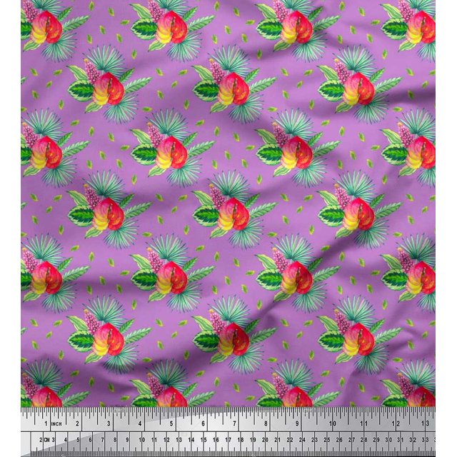 Soimoi Velvet Fabric Leaves Tropical Print Fabric by the Yard 58 Inch Wide