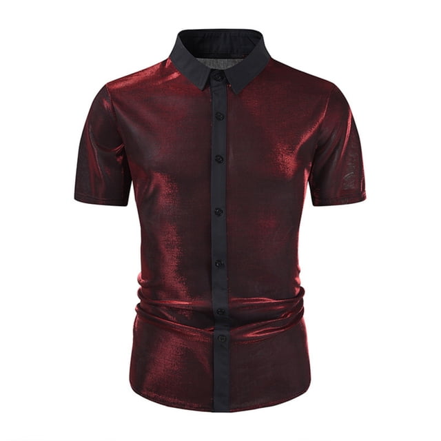 Pisexur T Shirts for Man , Chemise à Paillettes de Costume de Performance Tendance pour Homme, Chemise Haut à Manches Courtes Brillante à Col Rabattu Rouge, P Chemises de Golf Hommes et Chemises pour Hommes