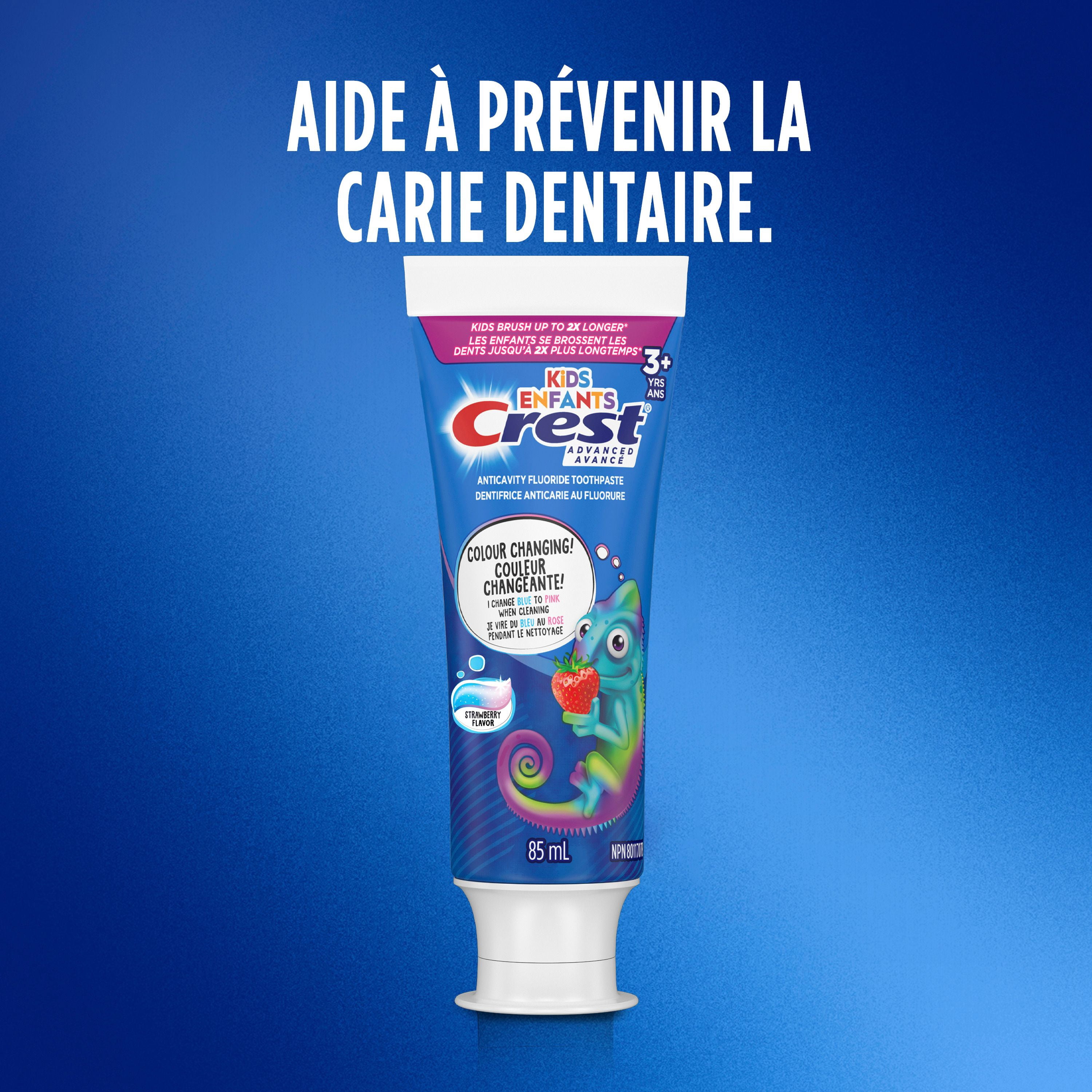 Dentifrice au fluorure Crest avancé pour enfants, saveur de fraise, 85mL