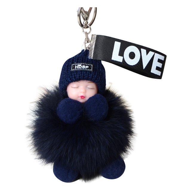 Kcodviy Sleeping for Babies Suitable Womens Holder Wallet Pendants Car Keychain Metal Key Ring Pompon with Sleeping Furry Small Keys Keychains Or Keychains
