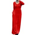 thumbnail image 2 of UKAP Ladies Dress Crew Neck Maxi Dresses Solid Color Swing Party Red XL, 2 of 6