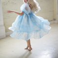 thumbnail image 3 of Women Summer Puffy Tulle Princess Dress Solid Color Square Neck Short Sleeve Ruffle Hem A-Line Dress Plus Size, 3 of 4