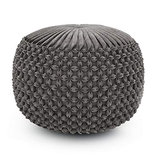 SIMPLIHOME Renee Round Poufs, 20 inch, Dove Grey