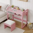 thumbnail image 4 of Kids Desk and Chair Set with Adjustable Height – Wooden Study Table, Cloth Drawer, Book Shelf, Pen Holder – For Homework and Reading – Pink, 4 of 7