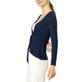 thumbnail image 4 of INSPIRE CHIC Women's Tie Front Long Sleeve Ruffled Hem Open Front Knit Cardigan L Blue, 4 of 8