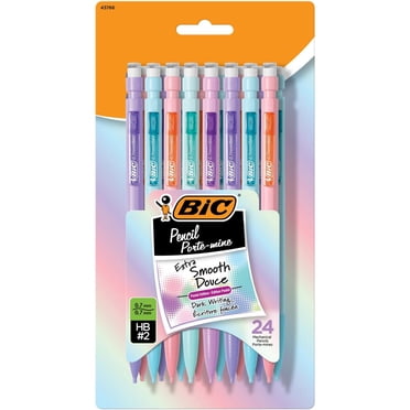 Porte-mines pastel BIC Extra Douce avec gommes à effacer, pointe moyenne (0,7 mm), paquet de 24