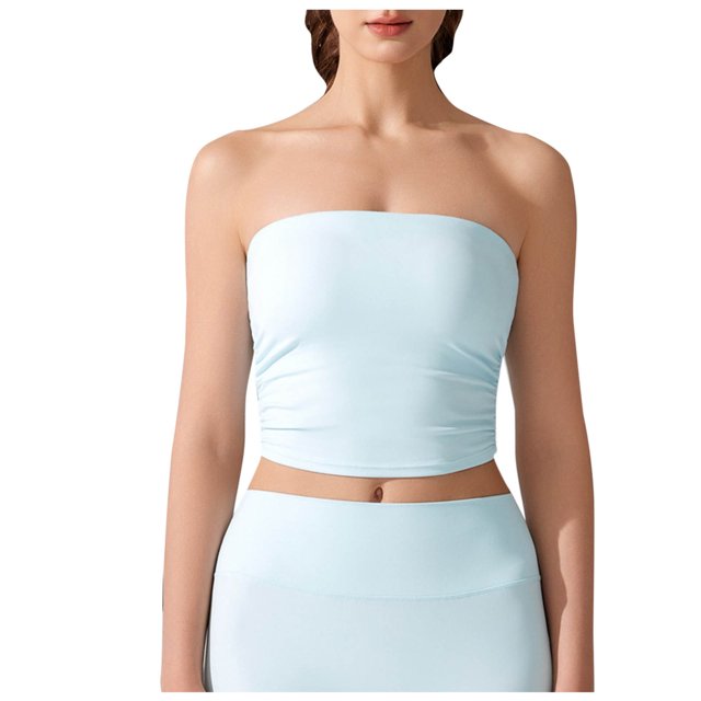 Dealovy Tube Tops for Women Strapless Going out Tops Built in Bra Sleeveless Ruched Summer Crop Top