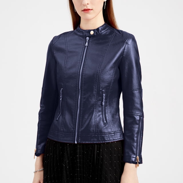 LOVZFMLL Jackets for Women Fashion Zipper Leather Tops With Pocket Short Coat Jacket