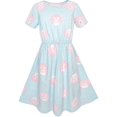 thumbnail image 1 of Girls Dress Blue Dot Rabbit Bunny Knitted Cotton Sundress 4 Years, 1 of 8
