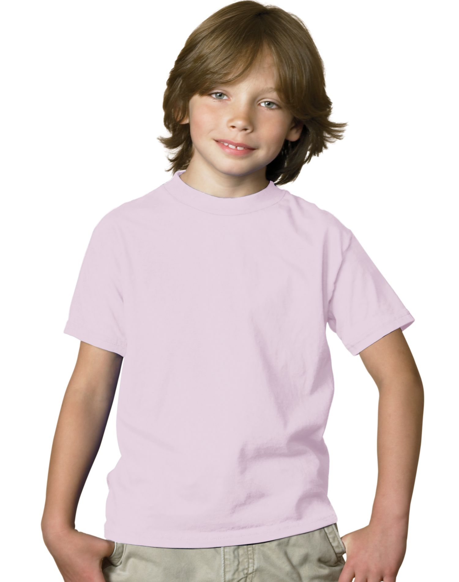Hanes Boy`s 5.2 oz COMFORTSOFT HEAVYWEIGHT T-Shirt, L, Pale Pink