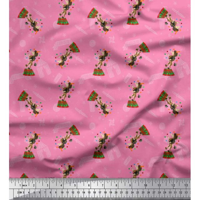 Soimoi Modal Satin Fabric Star,Knife & Circus Dog Cartoon Printed Craft Fabric by The Yard 42 Inch Wide