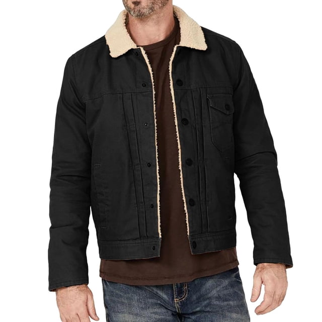 Lovzfmll Manteau Rétro pour Homme Doublé en Molleton avec Poches Zippées à Manches Longues Noir, G
