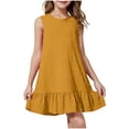 thumbnail image 3 of Milgrthf Robe d'Été pour Filles, Enfants, Décontractée, Col Rond, Sans Manches, Mode, Texturée, Ourlet à Volants, Mini Robe Débardeur, Robes d'Été pour Préadolescentes, Jaune, 14 Ans, 3 of 9