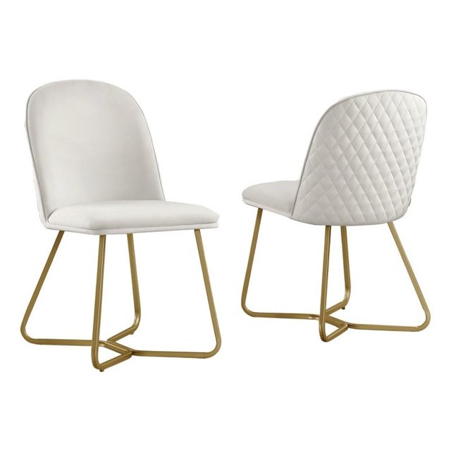 Quilted Back Side Chairs Set of 2 in Cream Velvet and Gold Base