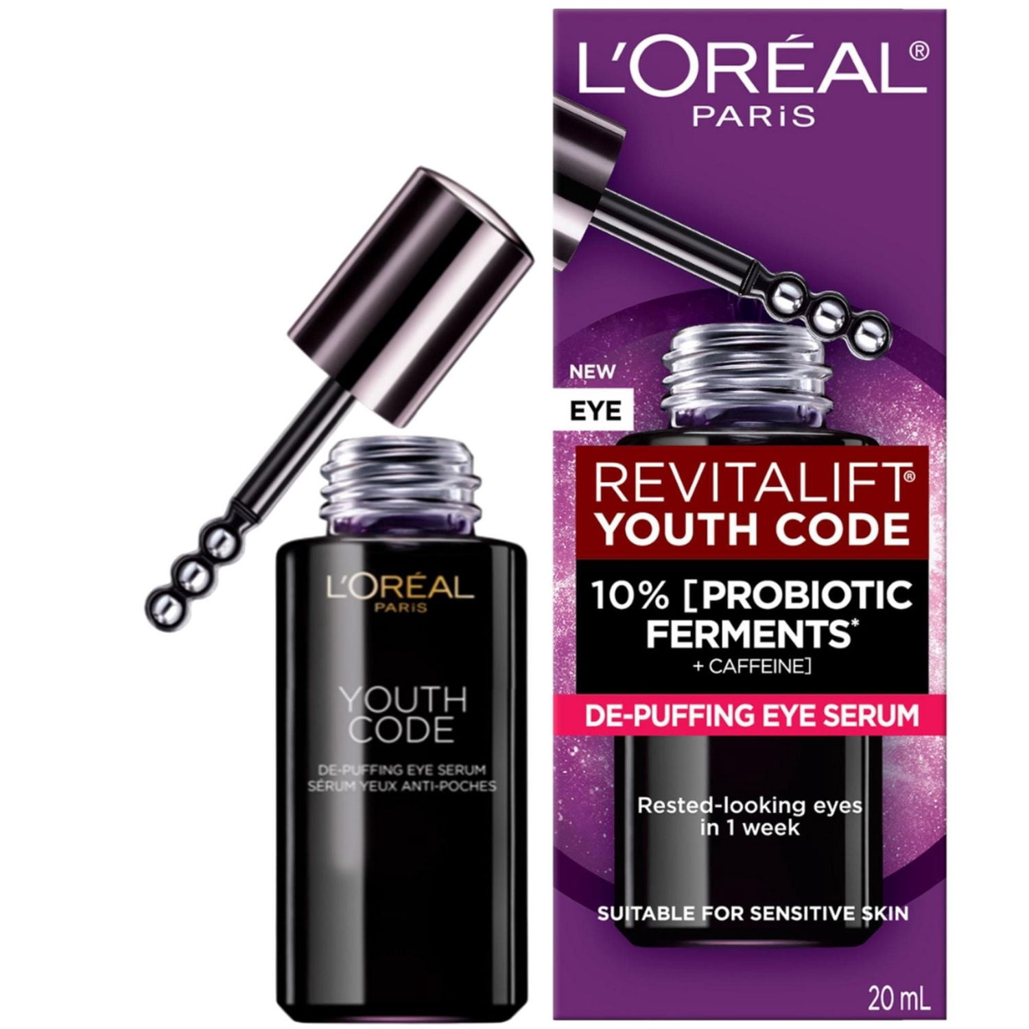 L'Oréal Paris Revitalift Youth Code Sérum Yeux, 10% Ferments Probiotiques + Caféine, 20 mL
