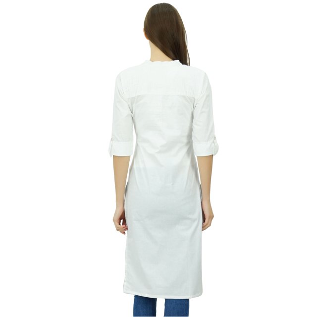 Phagun Kurti Tunique Unie en Coton Col Mandarin Kurta Blouse Ethnique Décontractée