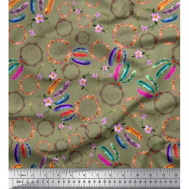 Soimoi Poly Georgette Fabric Wreath & Dream Catcher Home Decor Print Sewing Fabric Yard 52 Inch Wide