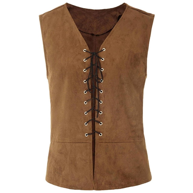 LSLJS Gilet Médiéval Vintage pour Homme Sans Manches à Lacets Style Renaissance Gothique,