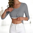 thumbnail image 2 of Ltctricy T-Shirts pour Femmes avec Soutien-Gorge Intégré Manches 3/4 Encolure Dégagée Tricot Côtelé Hauts de Pyjama Ajustés Tuniques Décontractées Blouses (Gris, XX-Grand), 2 of 7