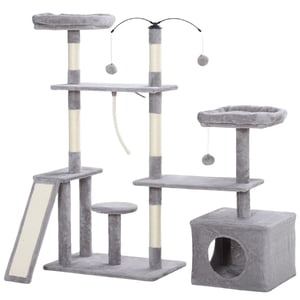 Arbre de chat gris clair avec condo & Postes d'échouement - 53” Tour multi-niveaux pour les chats d'intérieur. & Zone de repos