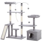 Light Grey Cat Tree with Condo & Scratching Posts - 53” Multi-Level Tower for Indoor Cats | Living Room, Bedroom Play & Rest Area