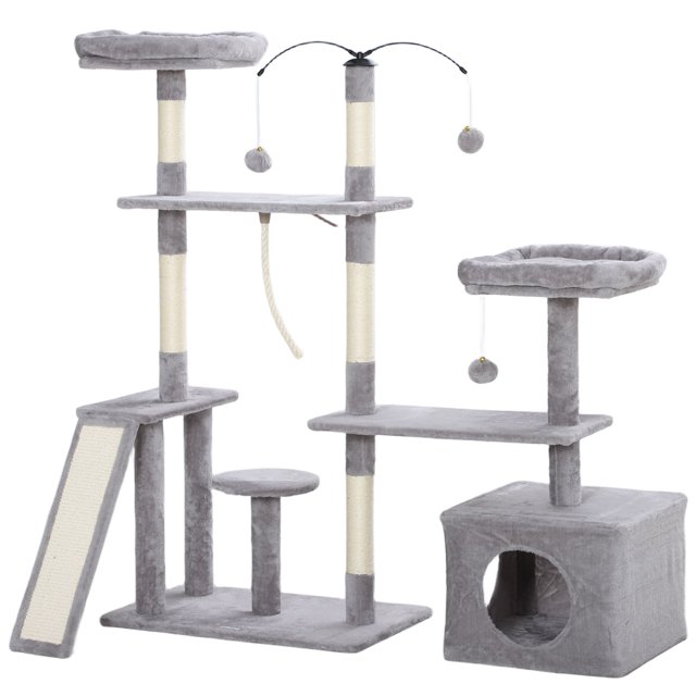 Light Grey Cat Tree with Condo & Scratching Posts - 53” Multi-Level Tower for Indoor Cats | Living Room, Bedroom Play & Rest Area