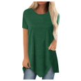 thumbnail image 2 of Wolfast T-Shirts Grande Taille pour Femmes Bouton Solide Col Rond Manches Courtes T-Shirt Irrégulier Blouse Tops Manches 3/4 T-Shirts pour Femmes, 2 of 9