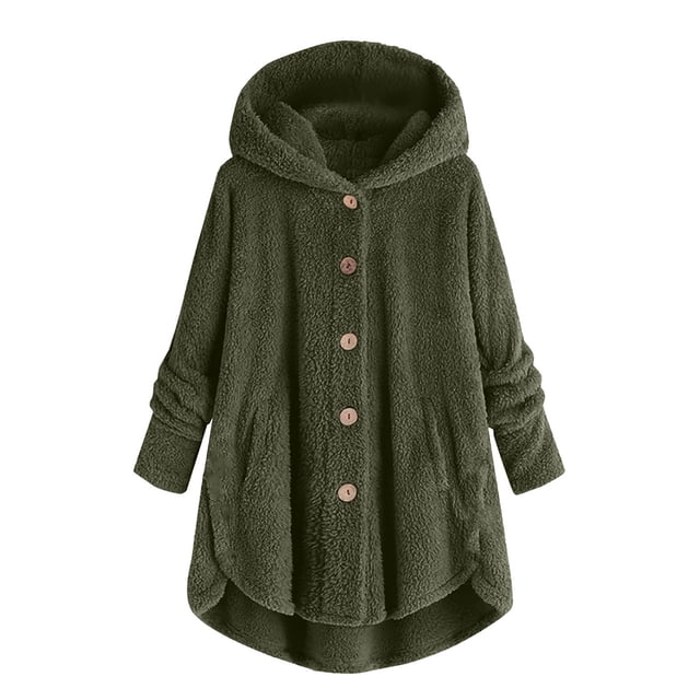 KIHOUT Spring Winter Warm Coat Women Plus Size Button Plush Tops Hooded Loose Cardigan Wool Coat Winter Jacket,Size S-5XL