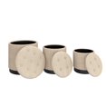 thumbnail image 3 of Modern Fabric and Stainless Steel 3pc Round Storage Ottoman Set - Beige and Black, 3 of 7