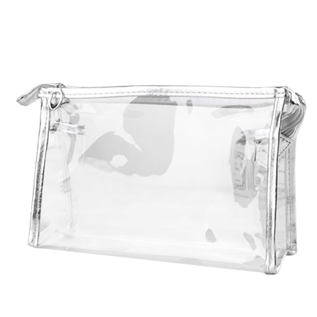 RKSTN Home Decor kitchen gadgets 1X Clear Transparent Plastic PVC Travel Cosmetic Make Up Toiletry Bag Zipper. This clear vinyl bag features a transparent design with silver trim and a zipper closure, ideal for organizing toiletries or makeup. Made from durable PVC material, it measures 23.5 x 15.5 x 7 cm and is suitable for travel, especially at security checks.