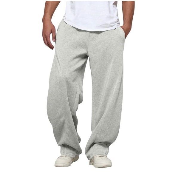 Pisexur Trousers for Men Solid Color Wide Leg Loose Sweatpants for Men Open Bottom Drawstring Waist Workout Gym Baggy Pants Men's Pants S-2XL