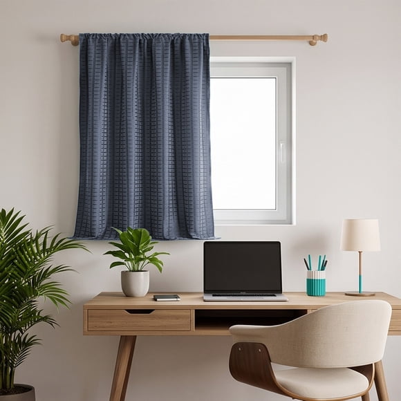 Woven Plaid Room Darkening Curtains 52x39in Light Blocking Noise Reducing Drapes for Living Room Bedroom Balcony