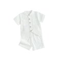 thumbnail image 1 of Gupgi Boys Summer Cotton Outfits Kids Solid Color Buttons Short Sleeve Tops Elastic Waist Shorts, 2Pcs Set, 1 of 6